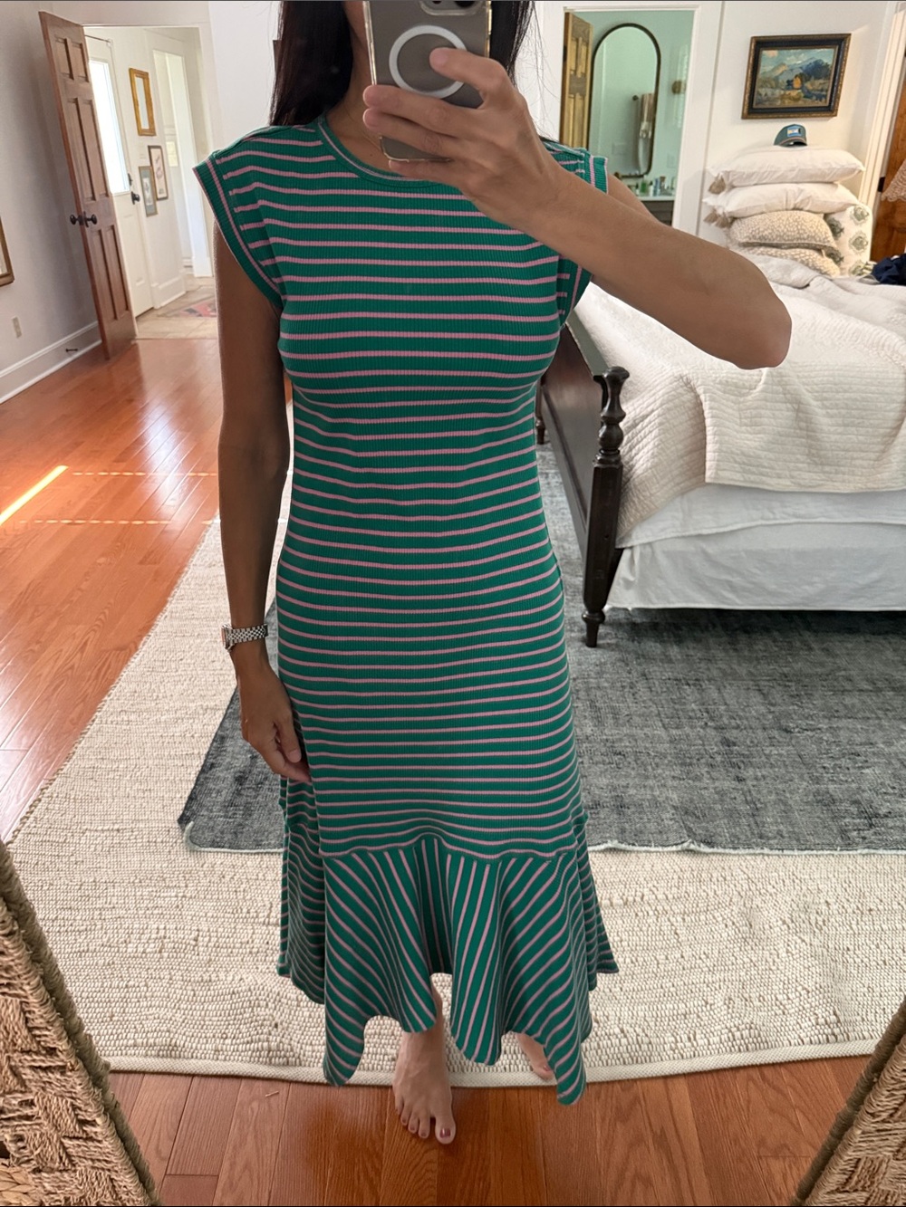 NWT Anthropologie Daily Practice Green and Pink Striped Sleeveless Midi Dress